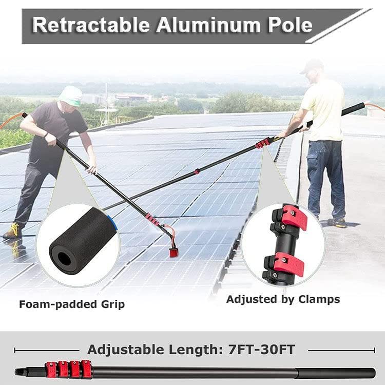 Solar Panel Cleaning Water Fed Pole 30 FT,with Squeegee/Easy to Carry,for Window Cleaning Solar,3.6M/5.4M/6M/7.2M/9M/10.8M,30FT/9m - color: 30ft/9m