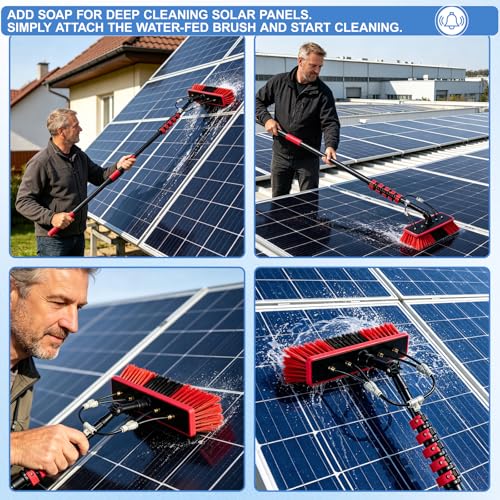 26Ft Reach Solar Panel Cleaning Brush Kit, Window Cleaner Tool with 6-Stage 5-26ft Pole, Professional Telescopic Solar Panel Cleaning Equipment for Snow Removal (5-26FT)