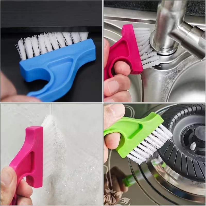 3pcs Handheld Groove Gap Cleaning Tools, Door Window Track Cleaning Brushes, Multi-Purpose Kitchen Crevice Scrubber for Sliding Door Tracks Window Rails (Blue Green Pink Mix)