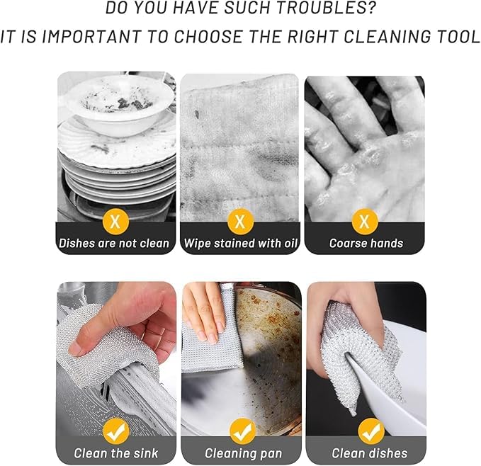 Non-Scratch Sponge Scrubber for Kitchen Utensils–Durable Scrub Sponge with Steel Wire, Reusable Dishwashing Scrubber (Pack-10)