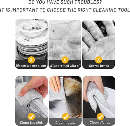 Non-Scratch Sponge Scrubber for Kitchen Utensils–Durable Scrub Sponge with Steel Wire, Reusable Dishwashing Scrubber (Pack-10)