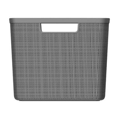 Large Gray Plastic Decorative Storage Basket, 14 in x 11 in x 9 in
