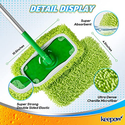 KEEPOW Dry Sweeping/Wet Mopping Cloths for Swiffer Sweeper, Reusable & Washable Microfiber Mop Pads Refills for Hard-Surface/Hardwood Floor Cleaning, 6 Pack (Mop is Not Included) - color: 6 Pack, Green