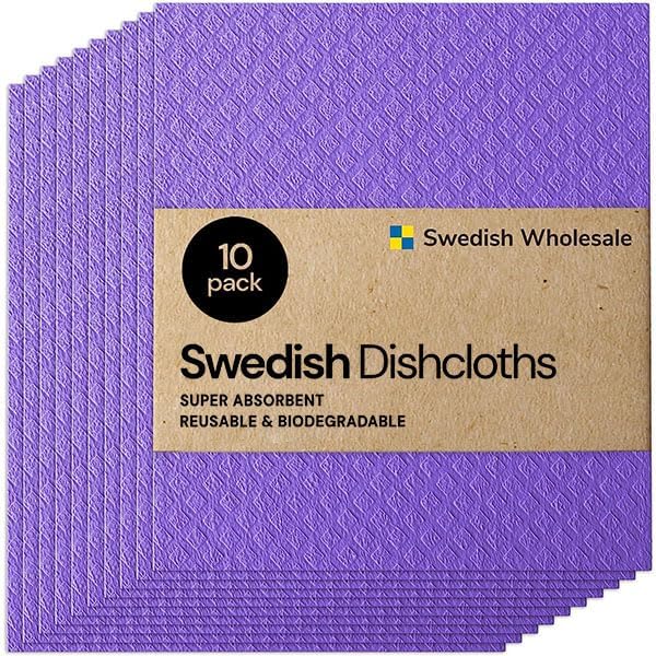 Swedish Wholesale Dishcloths Reusable 8" x 7" Sponge Cloths, Bulk 10 Pack of High Absorbent Cellulose Dish & Kitchen Cleaning Hand Towels, Wring to Dry & Machine Wash, Odor Resistant, Purple - color: Purple