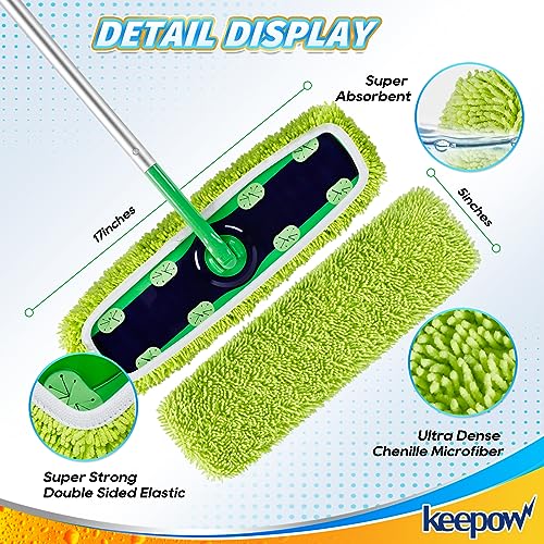 KEEPOW Reusable XL Mop Pads Compatible with Swiffer XL Sweeper, XL Dry Sweeping Cloths, XL Wet Mopping Cloths, Washable Microfiber XL Wet Pads Refills for Surface/Hardwood Floor Cleaning, 8 Pack - size: 8 Pack, Green