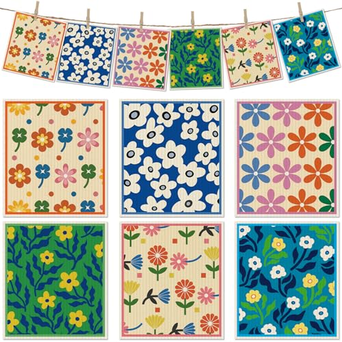 6 Packs Swedish Paper Cloths for Kitchen, Reusable Paper Towels Washable Dish Rags, Highly Absorbent Kitchen Towels Quick Drying Swedish Sponge Cleaning Dish Cloths(Colorful Broken Floral) - color: Colorful Broken Floral