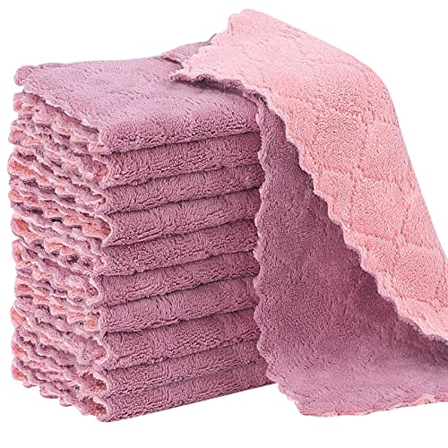 Rachan 11Pack Kitchen Dish Cloths, Reusable Dish Towels, Nonstick Oil Washable Fast Drying, Super Absorbent Coral Velvet Cleaning Cloths for Cleaning Tableware, Kitchen, Bathroom (Pink-purple10 x 6") - color: Pink-purple11