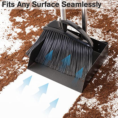 Yangbaga Long Handled Dust Pan and Broom Set for Home,Heavy Duty Metal Dustpans and Brooms,Upright Stand Up Design,54"Outdoor Broom and 38" Dustpan Combo for,Lobby Floor, Yard,Home Kitchen Office Use - size: Broom and Dustpan Set