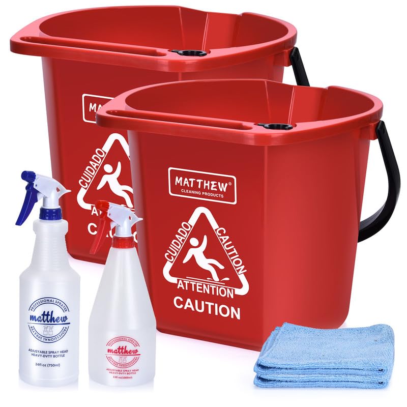 Matthew Cleaning 4.2 Gallon Mop Bucket, Heavy Duty Plastic Cleaning Bucket with Built-in Pour Spout, Mop Holder and Comfort Grip Handle, House and Commercial Cleaning Supplies, 2 Pack Red - color: Red, size: 2 Pack