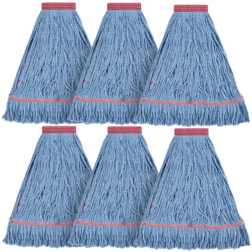 Matthew Cleaning 20oz Heavy Duty Mop Head Commercial Replacement for General and Floor Cleaning, Wet Industrial Blue Cotton Looped End String Head Refill (Pack of 6) Blue - color: Blue, size: 6 Count (20 Ounce each)