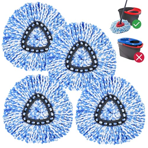 Spin Mop Replacement Head,Thick Microfiber Refills for O-Cedar Spin Mop,4-Pack Washable & Reusable for Hardwood/Tile Floors, Exact Fit for 1-Tank System (Blue) - color: Blue