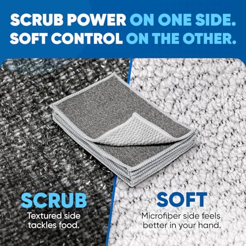Microfiber Wholesale Scrubber Cloths (6 Pack) – Scrub Without Scratching, Safe for Non-Stick, Stainless Steel & Glass – Two-Sided 4"x6" Dish Scrubbing Cloths for Baked-On Food, No Sponge Smell - size: 4”x6”