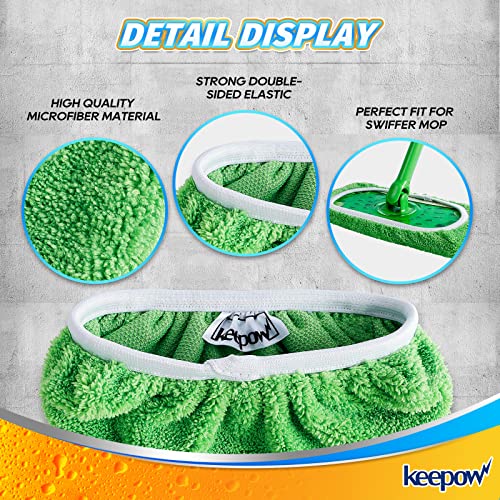 KEEPOW Reusable Mop Pads Compatible with Swiffer Sweeper Mop, Dry Sweeping Cloths for Swiffer Pads, 8 Pack Washable Microfiber Wet Mopping Cloth Refills for Surface/Hardwood Floor Cleaning - color: 8 Pack Green