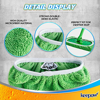 KEEPOW Reusable Mop Pads Compatible with Swiffer Sweeper Mop, Dry Sweeping Cloths for Swiffer Pads, 8 Pack Washable Microfiber Wet Mopping Cloth Refills for Surface/Hardwood Floor Cleaning - color: 8 Pack Green