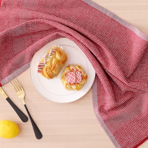 Homaxy Premium Kitchen Towels(18”x 28”, 6 Pack), Large Cotton Kitchen Hand Towels, Flat and Terry Dish Towels, 380 GSM Highly Absorbent Tea Towel Set with Hanging Loop, Grey/Red/Green - color: Grey/Red/Green, style: 6-pack