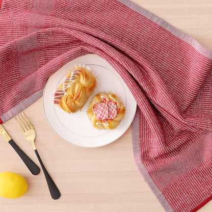 Homaxy Premium Kitchen Towels(18”x 28”, 6 Pack), Large Cotton Kitchen Hand Towels, Flat and Terry Dish Towels, 380 GSM Highly Absorbent Tea Towel Set with Hanging Loop, Grey/Red/Green - color: Grey/Red/Green, style: 6-pack