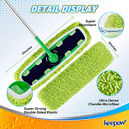 KEEPOW Reusable XL Wet Pads Refills for Swiffer XL Mop Sweeper, X-Large Dry-Sweeping / Wet-Mopping Microfiber Cloths for Surface/Hardwood Floor Cleaning, 2 Pack - size: 2 Pack, Green