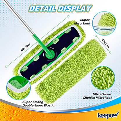 KEEPOW Reusable XL Wet Pads Compatible with Swiffer XL Sweeper, X-Large Dry Sweeping Cloths, Wet Mopping Cloths, Washable Microfiber XL Wet Pads Refills for Surface/Hardwood Floor Cleaning, 4 Pack - size: 4 Pack, Green & White