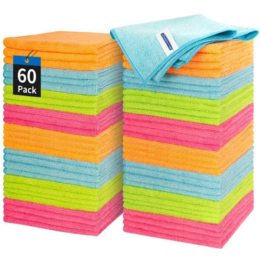 Microfiber Cleaning Cloth - 60 Pack Shop Towels, 12" x 12" Cleaning Rags Lint Free, Reusable Microfiber Towels for Cars Kitchen Automotive House Office - color: Multicolor, style: 60 Pack