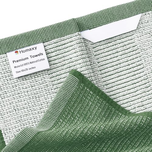 Homaxy Premium Kitchen Towels(18”x 28”, 8 Pack), Large Cotton Kitchen Hand Towels, Flat and Terry Dish Towels, 380 GSM Highly Absorbent Tea Towel Set with Hanging Loop, Grass Green - color: Grass Green, style: 8-pack