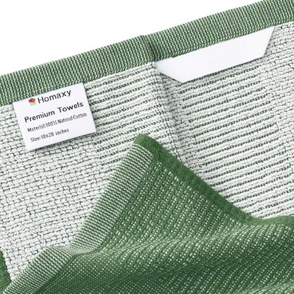 Homaxy Premium Kitchen Towels(18”x 28”, 6 Pack), Large Cotton Kitchen Hand Towels, Flat and Terry Dish Towels, 380 GSM Highly Absorbent Tea Towel Set with Hanging Loop, Grass Green - color: Grass Green, style: 6-pack