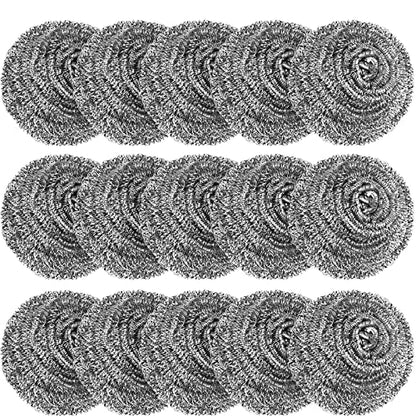 15 Pack Steel Wool Scrubber, Metal Kitchen Scrubbing Sponges, Dishwashing Scouring Pads Heavy Duty, Premium Stainless Steel Scrubbers for Cleaning Dishes Pots and Pans Bathroom Oven (Sliver) by VOPTON
