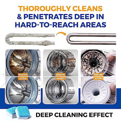 Washing Machine Cleaner Tablets 24 pack Powerful Descaler -Deep Cleaning for HE Front Loader & Top Load Washer Septic Safe Eco-Friendly Deodorizer Clean Drum & Laundry Tub Seal- Year's Supply