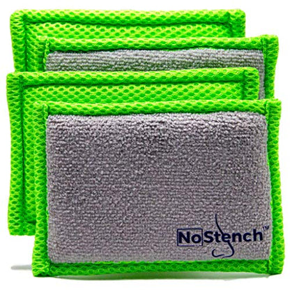 NoStench Washable Kitchen Sponges, Microfiber Dish Sponges, 4 Pack | Non-Scratch, Machine Washable Reusable Sponge for Dishes, Pots, Pans, Stainless Steel and Non-Stick Cookware