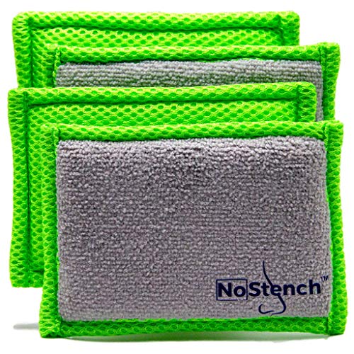NoStench Washable Kitchen Sponges, Microfiber Dish Sponges, 4 Pack | Non-Scratch, Machine Washable Reusable Sponge for Dishes, Pots, Pans, Stainless Steel and Non-Stick Cookware