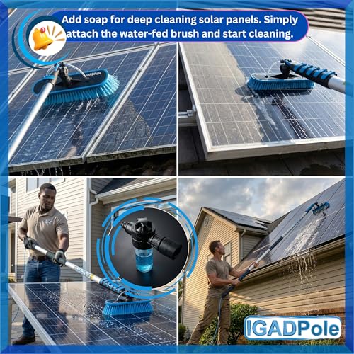 IGADPole 28 FT Water-Fed Washing Kit with Soap-Dispenser, Brush, 10″ Squeegee & Cobweb Duster for Windows, Gutters, Solar Panels & Exterior Walls - size: 28 FT Pole