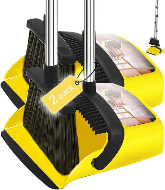 2-Pack is More economical，Brooms with Dustpan Combo Set，with 52" Long Handle, Dustpan Teeth with self-Cleaning Function, Indoor and Outdoor Sweeping, Perfect for Home Office (Large/Yellow /2-Pack) - color: Large/Yellow /2-pack