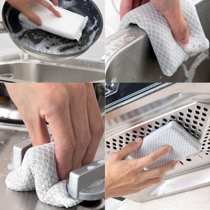 Netted Kitchen Sponge Cleaner Mesh Cover Quick Dry Absorbent Non Scratch Sponge for Dishes, Pans, Glassware and Countertops, White with Gray(Five Sets of) - color: White With Gray(five Sets Of)