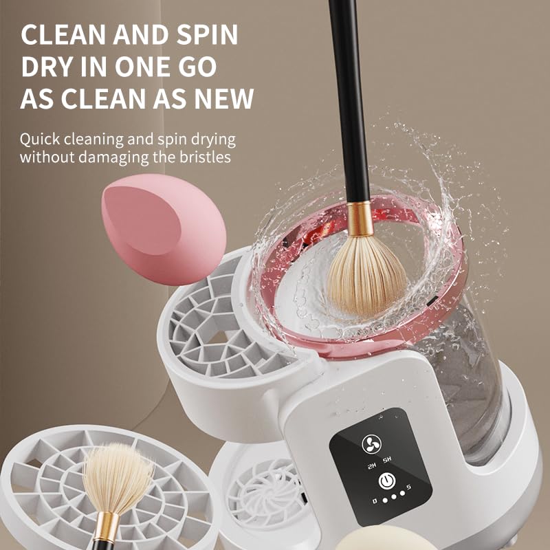 Automatic Brush Washing & Air-Drying Machine, Electric Make Up Brush Cleaner Machine, Adjustable 2H/5H Drying, Cosmetic Brushes Cleaner Tool for All Size Beauty Makeup Brush Set, White