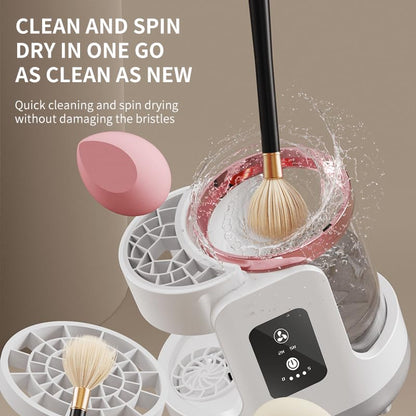 Automatic Brush Washing & Air-Drying Machine, Electric Make Up Brush Cleaner Machine, Adjustable 2H/5H Drying, Cosmetic Brushes Cleaner Tool for All Size Beauty Makeup Brush Set, White