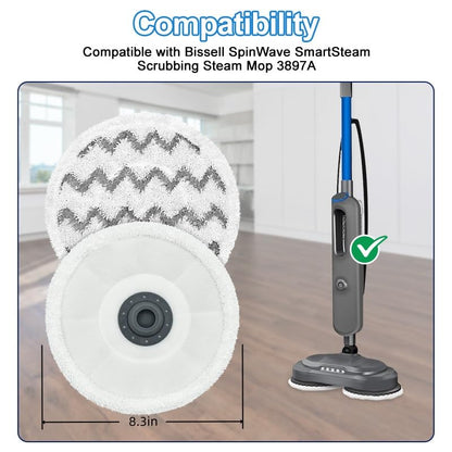 3897A / 3712 Rotating Steam Mop Pads Replacement for Bissell SpinWave Smart Steam Scrubbing Steam Mop Cleaner 【Models 3897A/3712 ONLY】, Washable Reuseable Refill Pads（6Pack） (6Gray)