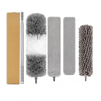 100" Extendable Microfiber Duster Kit - 5-in-1 Cleaning Tool with Long Telescoping Pole - Bendable Cobweb Duster & Chenille Head for Ceiling Fans, High Ceilings, Blinds, Furniture - Washable