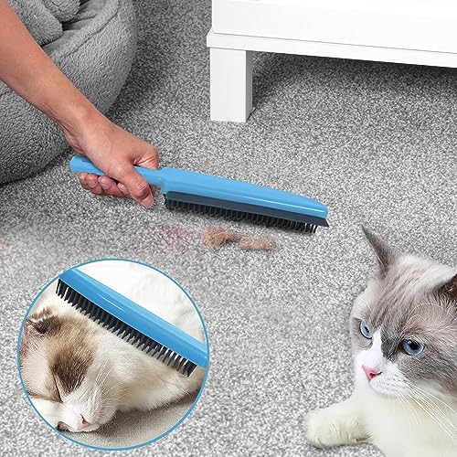 Landhope Fur Remover Broom, Rubber Broom with Squeegee Long Handle, 50 inches Sweeping Rug Brush Clean Carpet Windows Wooden Floor Sofa Bathroom Rugs Car Floor No Scratch - color: Blue Broom and Brush
