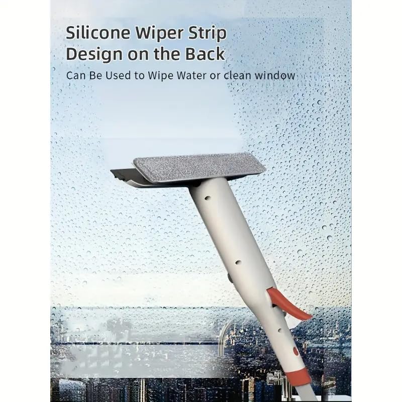 3-in-1 Glass Cleaning Kit: Durable Metal Pole, Silicone Scraper, high-Pressure Spray Wand. Ergonomic Easy-Grip Handle for high Windows, Shower Doors & car windshields