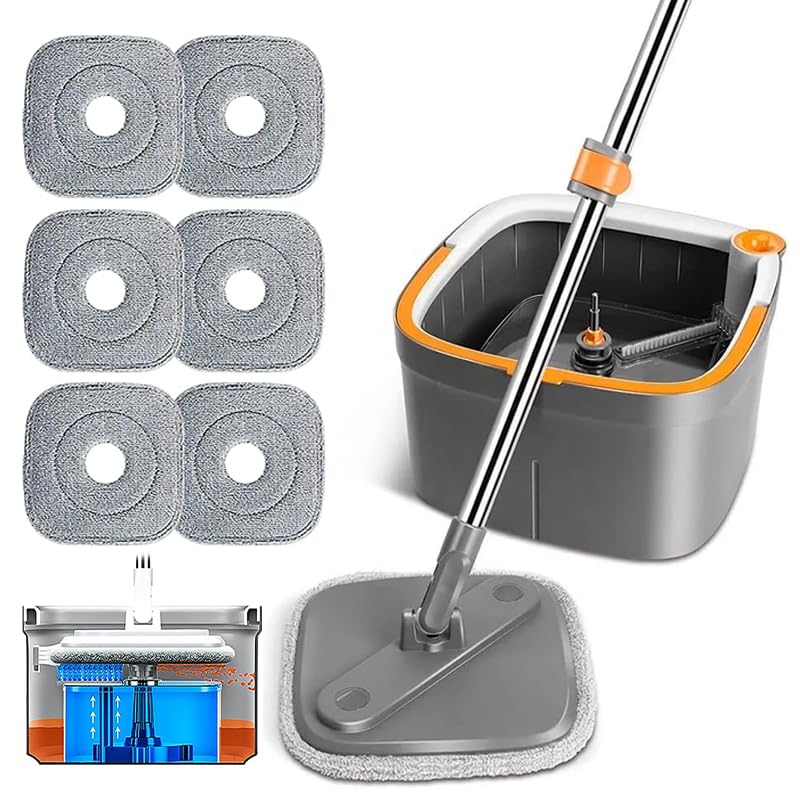 Spin Mop and Bucket Set with Replaceable Microfiber Mop Pads,Spin Mop,Self Wringing 360° Rotating Square Mop Head for Hardwood Tile Marble Floors (Replace Cloth * 6) - color: Replace Cloth * 6