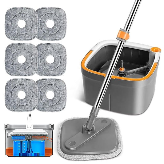 Spin Mop and Bucket Set with Replaceable Microfiber Mop Pads,Spin Mop,Self Wringing 360° Rotating Square Mop Head for Hardwood Tile Marble Floors (Replace Cloth * 6) - color: Replace Cloth * 6