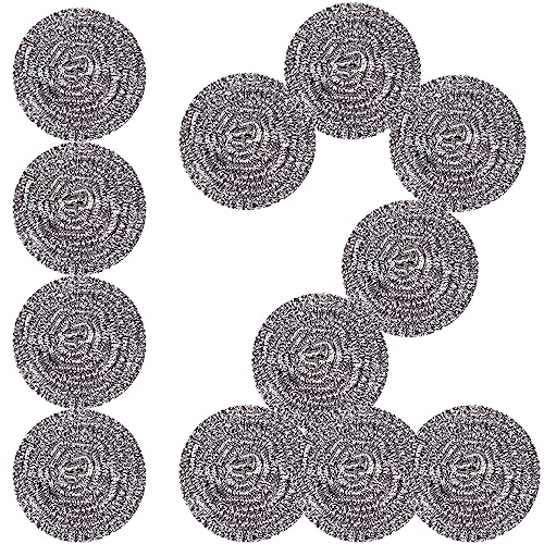 Stainless Steel Scrubber Scrubbing Scouring Pad Sponges Clean Pot Pan and Steel Wool for Kitchen Bathroom - size: 12Pcs Metal Scrubber