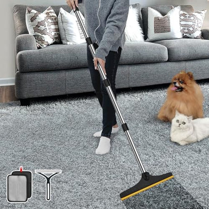B-Land Carpet Rake for Pet Hair Removal, Reusable Pet Hair Remover with 60” Adjustable Long Handle, Carpet Scraper Broom Dog Cat Hair Remover Tool Fur Sweeper for Rugs, Mats - color: Black
