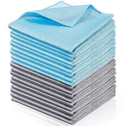 Tatuo 18 Pcs Microfiber Glass Cleaning Cloths (16 x 16) Polishing Cloth - Streak Free - Lint Free - Quickly Clean Windows, Glasses, Windshields, Mirrors, Stainless Steel, Monitor(Blue Gray) - color: Blue Gray