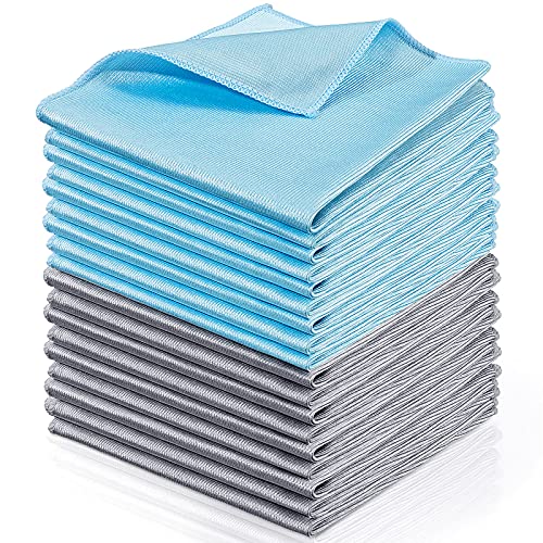 Tatuo 18 Pcs Microfiber Glass Cleaning Cloths (16 x 16) Polishing Cloth - Streak Free - Lint Free - Quickly Clean Windows, Glasses, Windshields, Mirrors, Stainless Steel, Monitor(Blue Gray) - color: Blue Gray