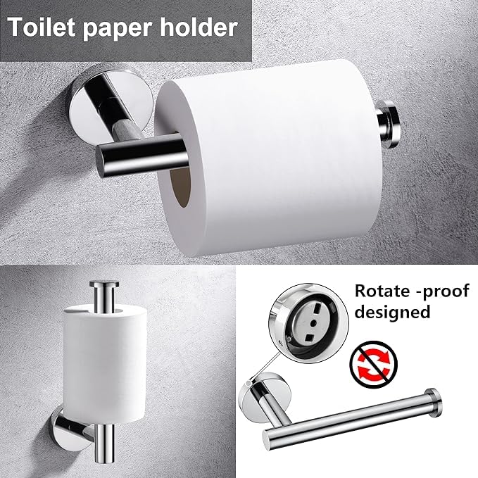 10 Pieces Polished Chrome Bathroom Hardware Accessories Set,Hand Towel Ring,16 inch Towel Bar,Toilet Paper Holder,4pcsTowel Hooks,Round SUS304 Stainless Steel Heavy Duty Wall Mount Holder,Towel Rack - color: Polished Chrome, size: 10 piece 16"