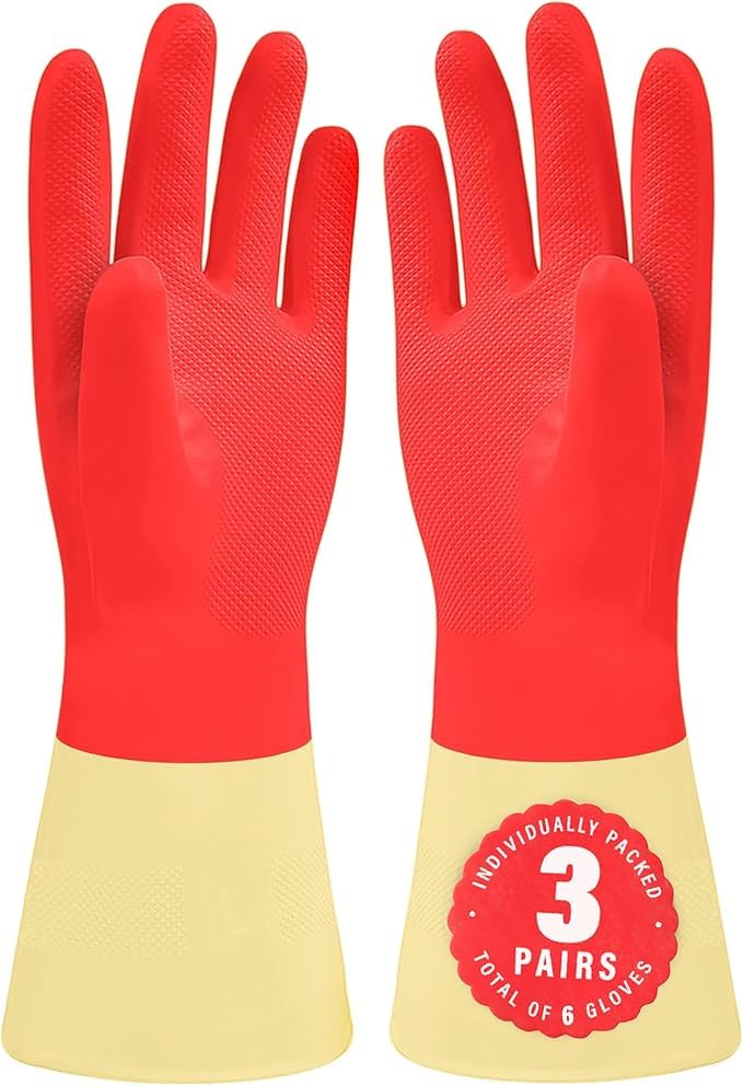SteadMax Red Cleaning Gloves, Supreme Durability, Natural Rubber Latex Gloves - color: Red