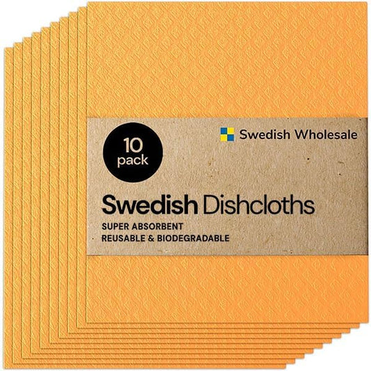 Swedish Wholesale Dishcloths Reusable 8" x 7" Sponge Cloths, Bulk 10 Pack of High Absorbent Cellulose Dish & Kitchen Cleaning Hand Towels, Wring to Dry & Machine Wash, Odor Resistant, Orange - color: Orange