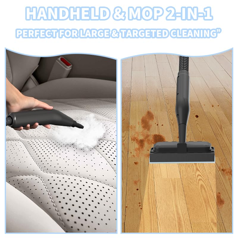 Steam Cleaner for Home, Pressurized Portable Handheld & Mop 2-in-1 Steamer for Cleaning with 10 pcs Accessories for Multi-Surface Cleaning, Floors, Tiles, Grout, Kitchen, Bathroom, Couch