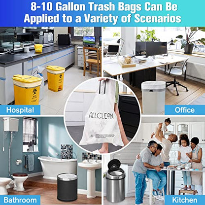 Trash Bags 10 Gallon Medium Kitchen Drawstring Bathroom Garbage Bags, Fit 8-10 Gal Bins,Extra Strong&Leak-Proof,Unscented&Recyclable Trash Can Liners for Bathroom Home Office Garden Lawn - style: 8-10 Gallon-White