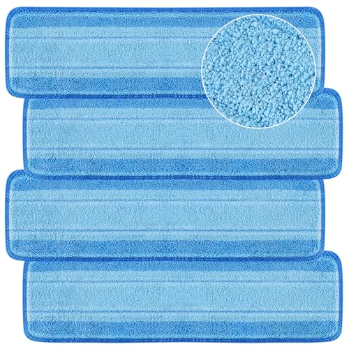 4 PCS Replacement Mop Pads, Microfiber Cleaning Mop Compatible with Bona Mop, Washable & Reusable Mop Refill Pads for Hardwood Floor,18 Inch, Blue